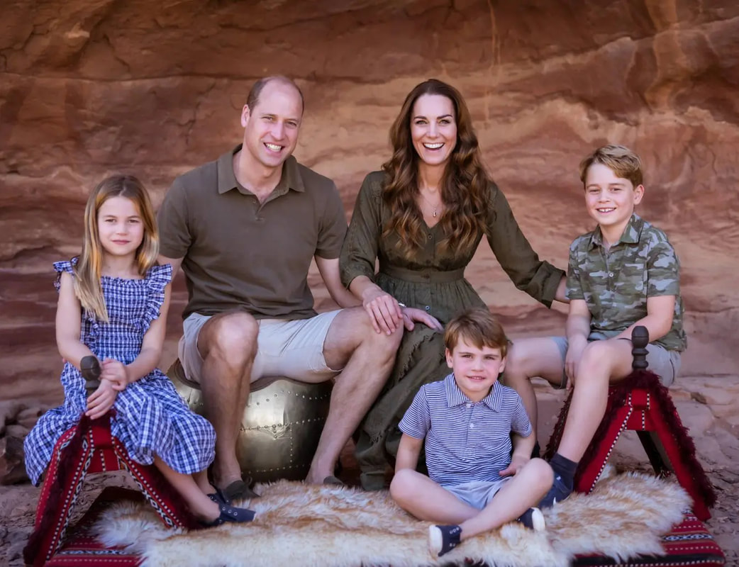 Kensington Palace released a new family portrait of the Cambridge family today which will serve as their official 2021 Christmas card. The photo was taken in Jordon earlier this year while the family was on vacation.
