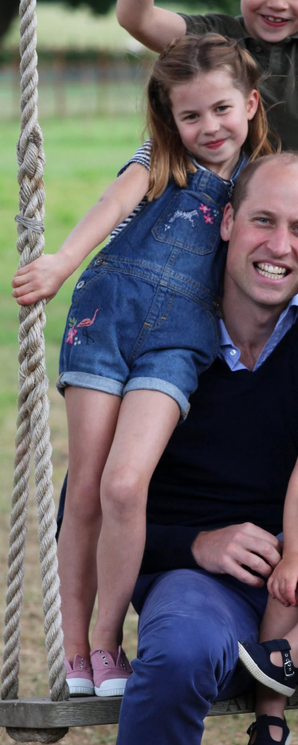 Princess Charlotte wears John Lewis Embroidered Dungaree Shorts