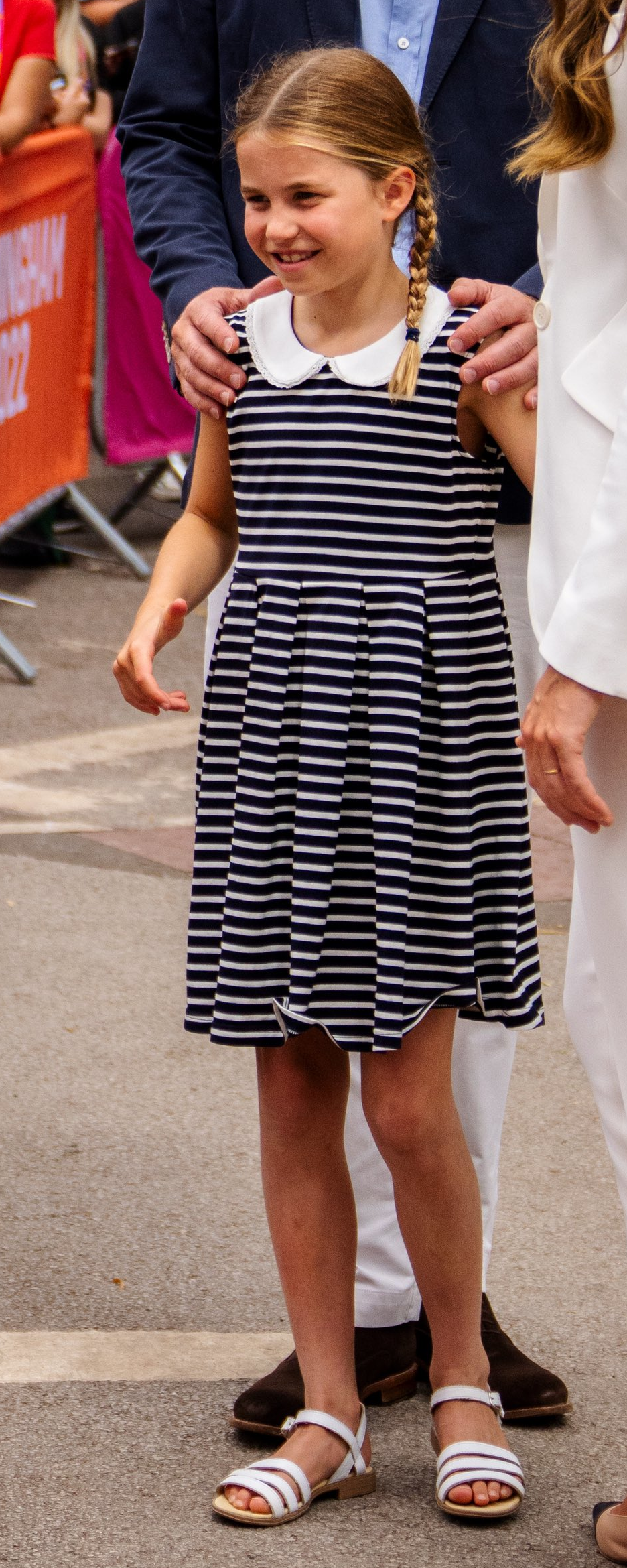 Princess Charlotte wears Rachel Riley Breton Striped Dress in Navy​​