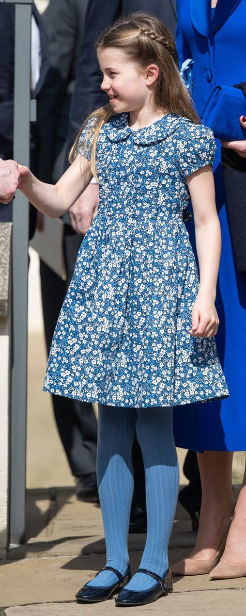 Princess Charlotte wears Rachel Riley Mini floral Frill Dress in Navy