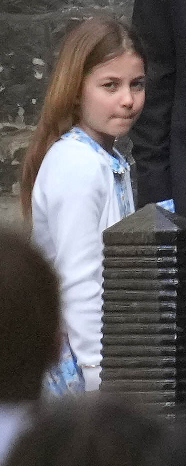 Princess Charlotte wears Rachel Riley Blossom Button-Front Dress in Blue