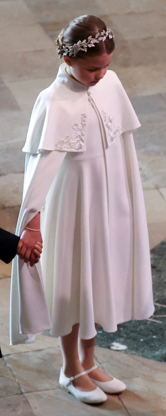 Princess Charlotte wears Alexander McQueen Silk Crepe Dress and Cape in Ivory