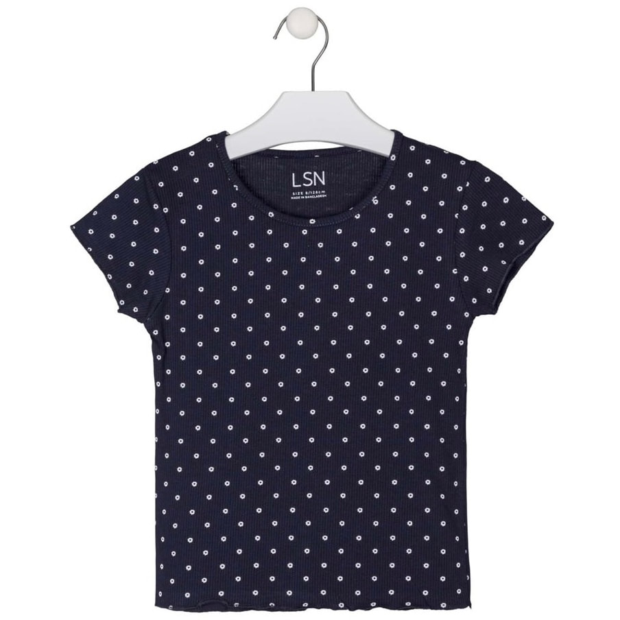 Losan Spotted Floral Ribbed Tee in Navy