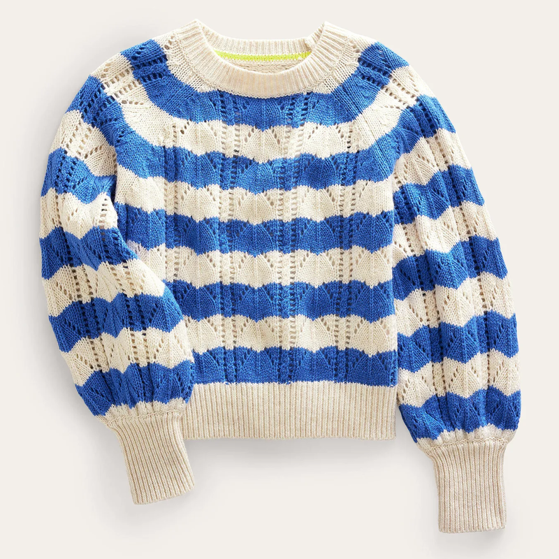 Boden Volume Sleeve Texture Sweater in Blue Stripe