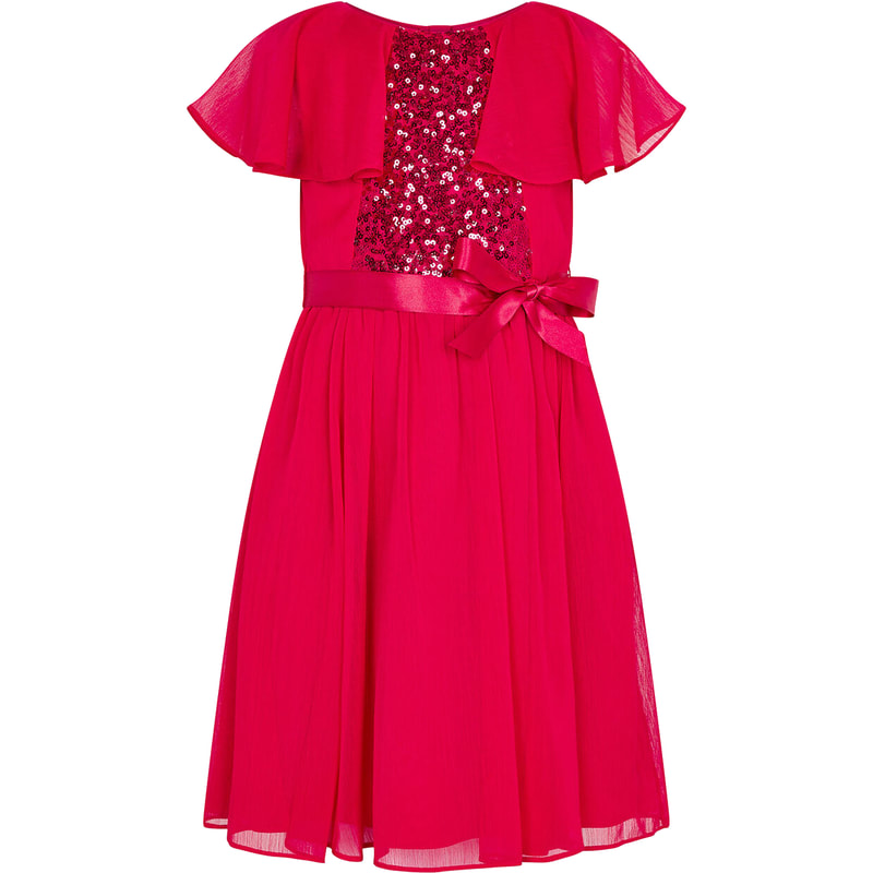 Monsoon Sequin Cape Sleeve Dress in Red