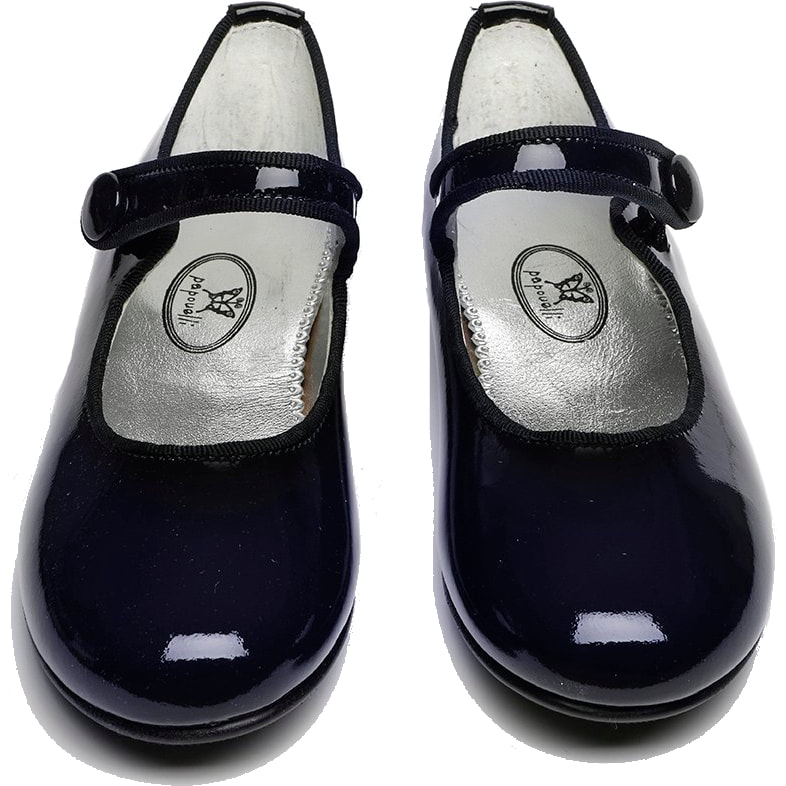 Papouelli 'Angelica' Button Shoes in Navy Patent