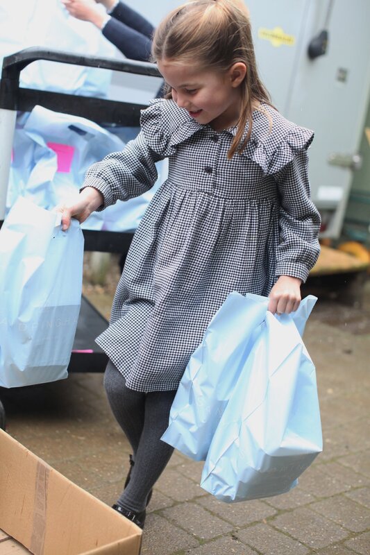 Princess Charlotte 5th Birthday photo packing food for pensioners during COVID-19 crisis