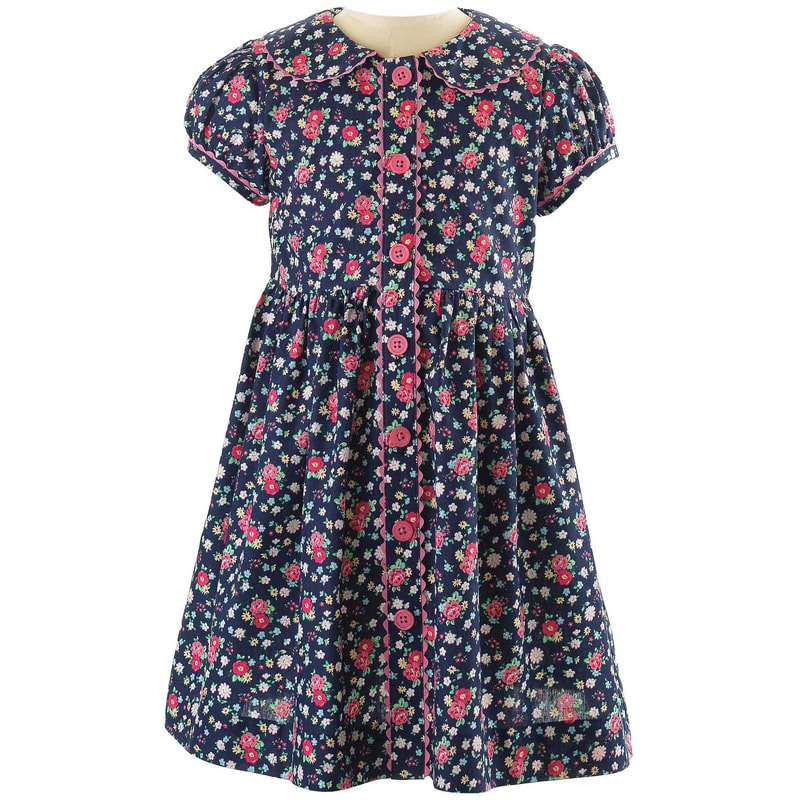 Rachel Riley Navy Floral Button-Front Dress