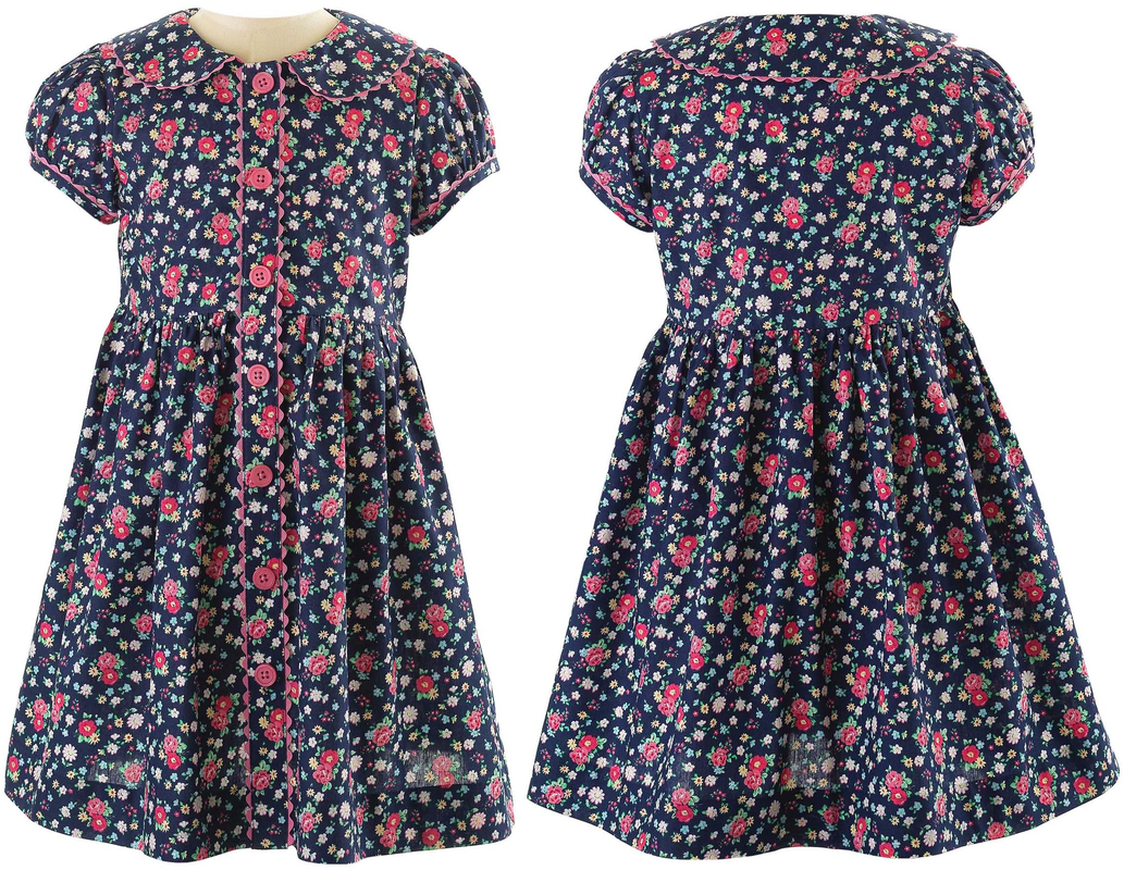 navy blue Rachel Riley floral print button-front dress