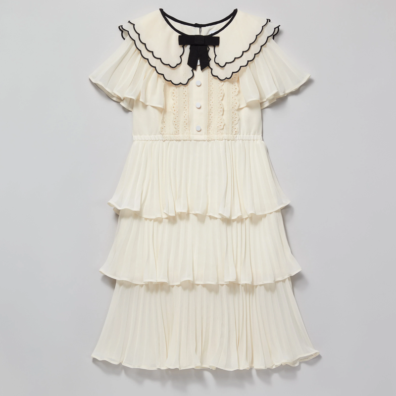 Self-Portrait Scallop Collar Tiered Scallop Collar Dress in Ivory