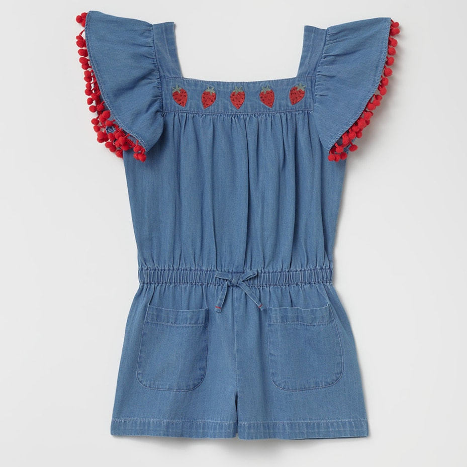 Sfera Chambray Romper with Strawberries Motif